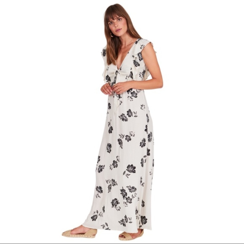 Amuse Society The Carolina Maxi Dress Tropical Floral Pattern Ruffle Sleeve